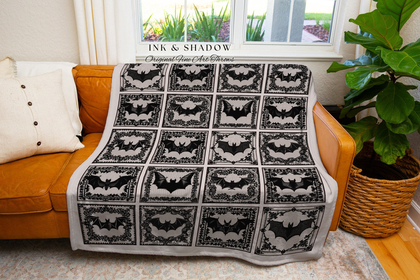 Rustic Halloween Whimsigoth Blanket | Cozy Goth Goblincore Aesthetic Retro Halloween Woven Tapestry Bat Lover Dark Cottagegoth Wall Art Boho