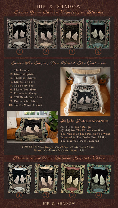 You're my Boo Couples Blanket Woven | Kindred Spirits Personalized Gothic Lover Blanket Woven Ghost Gift for Boyfriend Crowcore Home Decor