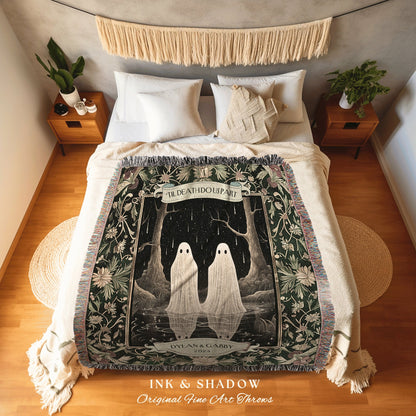 Celestial Forest Ghost Lovers Blanket | Dark Cottagecore Custom Gothic Couples Tapestry Woven Throw Personalized Gift for Partner Thoughtful