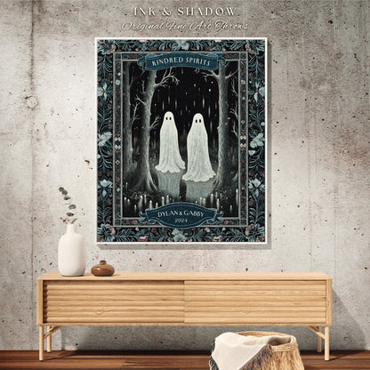 Moody Ghosts Couple Personalized Blanket | Kindred Spirits Personalized Gothic Wedding Tapestry Woven Throw Custom Ghost Lover Gift for Her