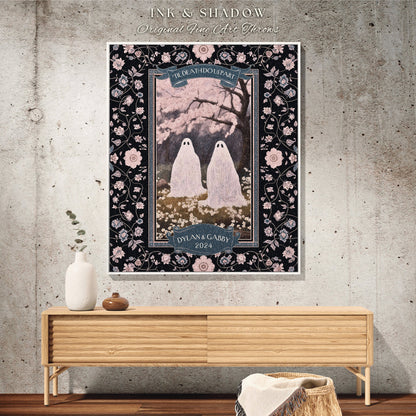 Pastel Pink Ghost Couple Blanket Custom Names | Whimsigoth Gift Custom Ghost Couple Tapestry Woven Throw His & Her Gift for Her Sentimental