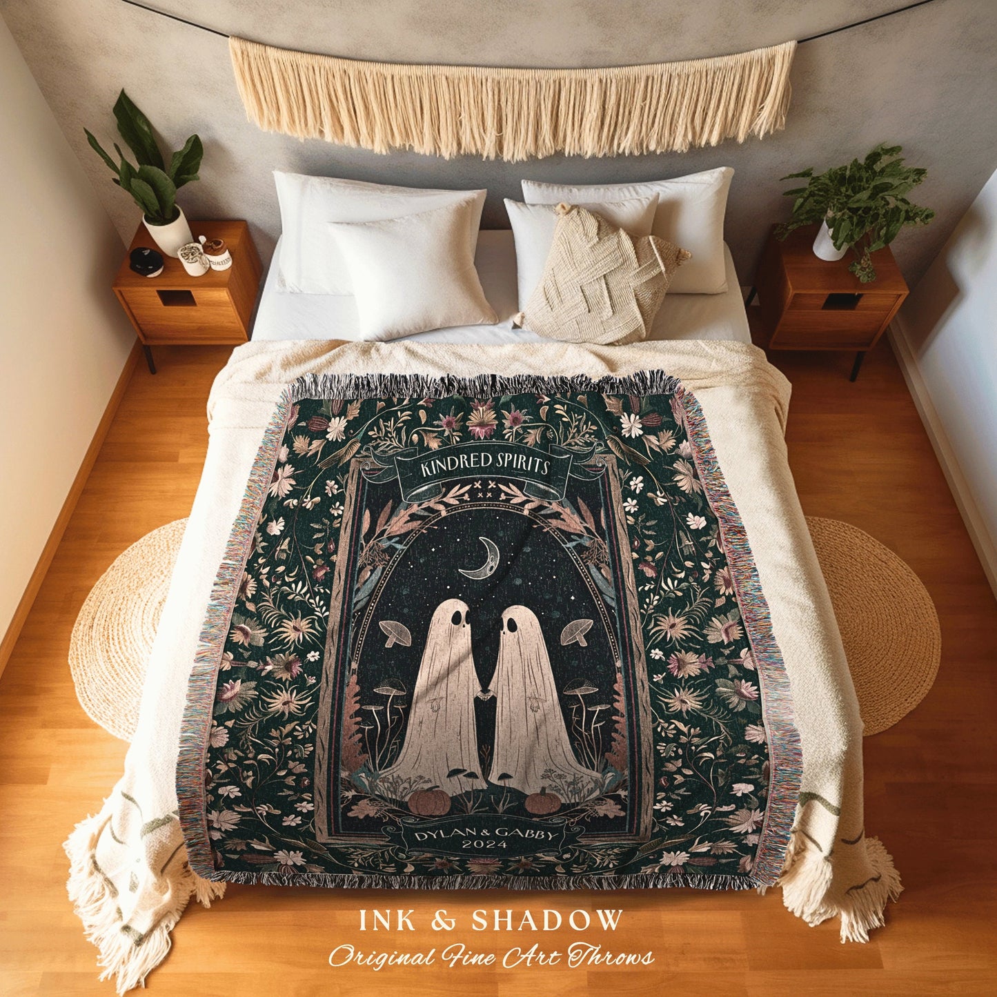 Victorian Gothic Ghost Lovers Custom Tapestry | Kindred Spirit Personalized Gothic Aesthetic Wedding Blanket Woven Ghost Gift for Girlfriend