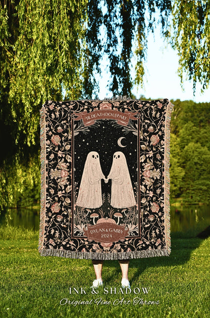 Celestial Ghost Couple Anniversary Blanket | Kindred Spirits Personalized Gothic Wedding Blanket Woven Ghost Gifts His & Hers Custom Gifts |