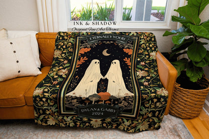 Whimsigoth Ghost Couple Custom Blanket | Kindred Spirit Personalized Gothic Wedding Blanket Woven Ghost Gift for Girlfriend Gothic Aesthetic