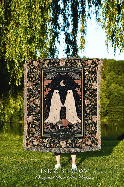 Whimsigoth Ghost Couple Custom Blanket | Kindred Spirit Personalized Gothic Wedding Blanket Woven Ghost Gift for Girlfriend Gothic Aesthetic