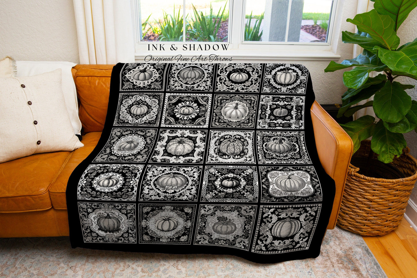 Victorian Gothic Pumpkin Fall Accent Blanket Dark Academia Throw Woven Tapestry Vintage Halloween Aesthetic Whimsigoth Decor Pumpkin Season