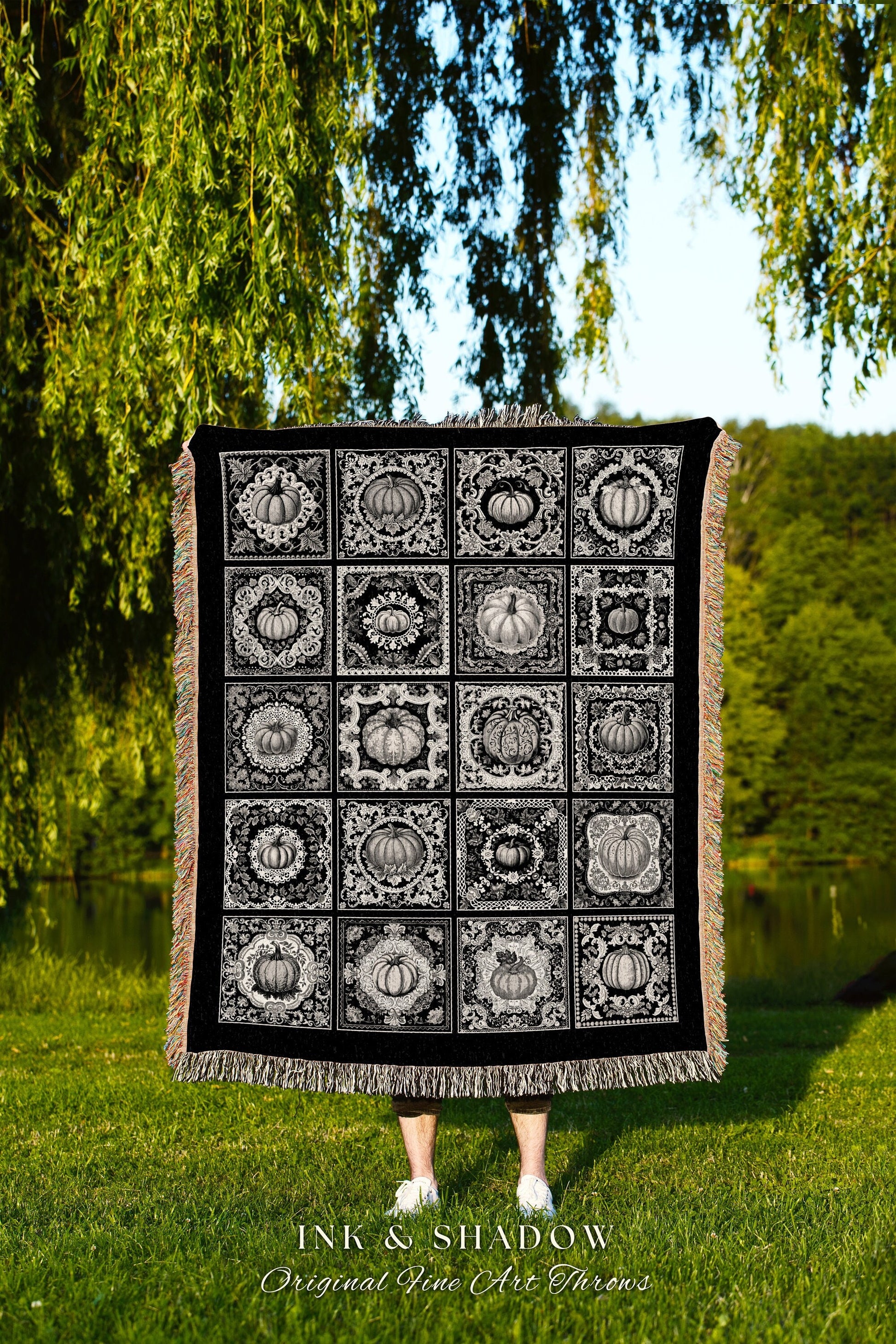 Victorian Gothic Pumpkin Fall Accent Blanket Dark Academia Throw Woven Tapestry Vintage Halloween Aesthetic Whimsigoth Decor Pumpkin Season