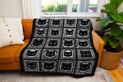 Black Cats Blanket Cute Cozy Gothic Decor Dark Cottagecore Tapestry Throw Witchy Decor Bedroom Gift for Cat Lovers Fall Halloween Blanket