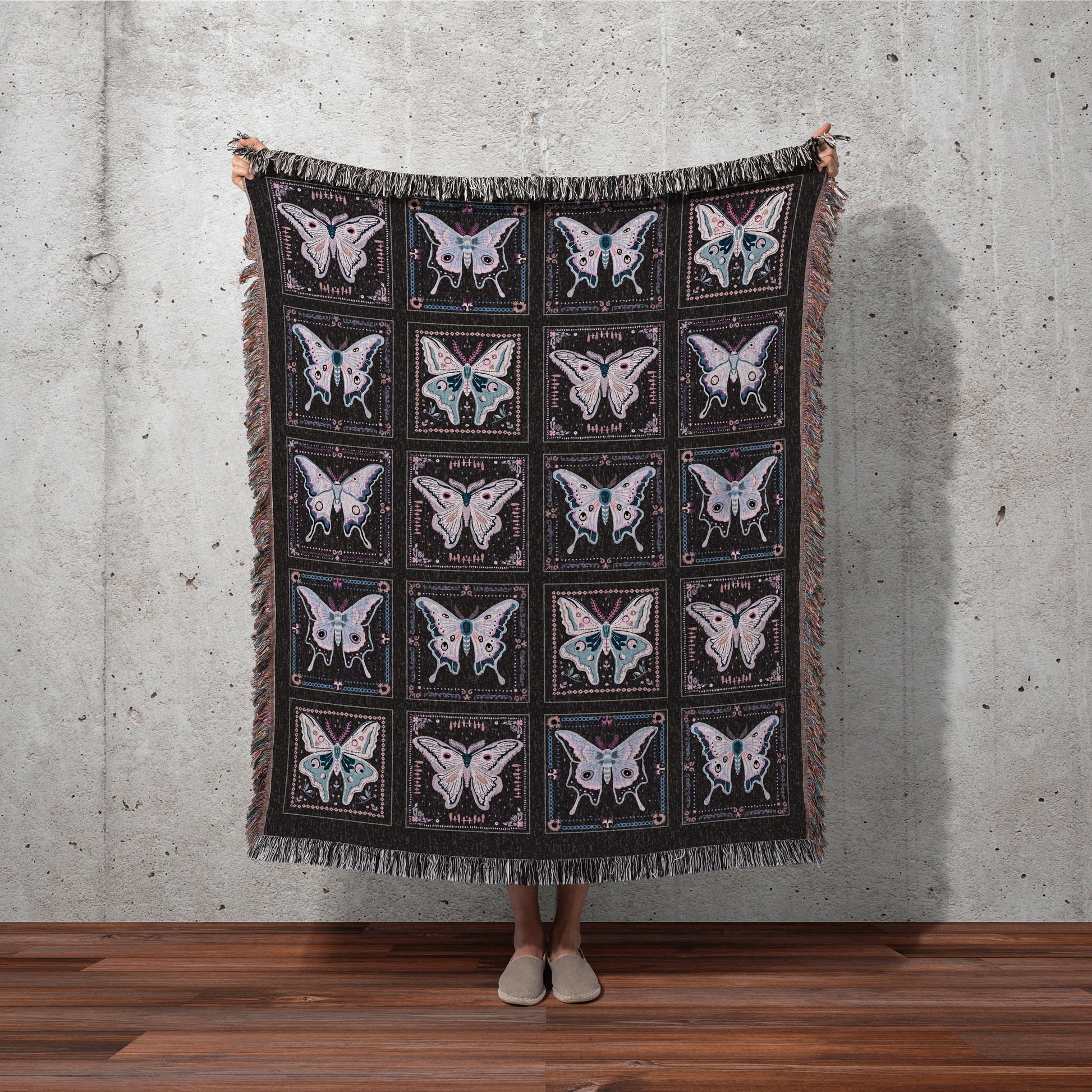 Lilac Purple Moth and Butterfly Throw | Ethereal Witchy Whimsical Bedroom Decor Gothic Art Folklore Room Decor Dark Cottagecore Enchanted |