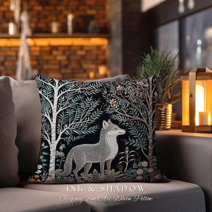 Scandinavian Woods Fox Pillow | Dark Academia William Morris Inspired Cushion Goth Aesthetic Medieval Woven Pillow Danish Fox Decor |