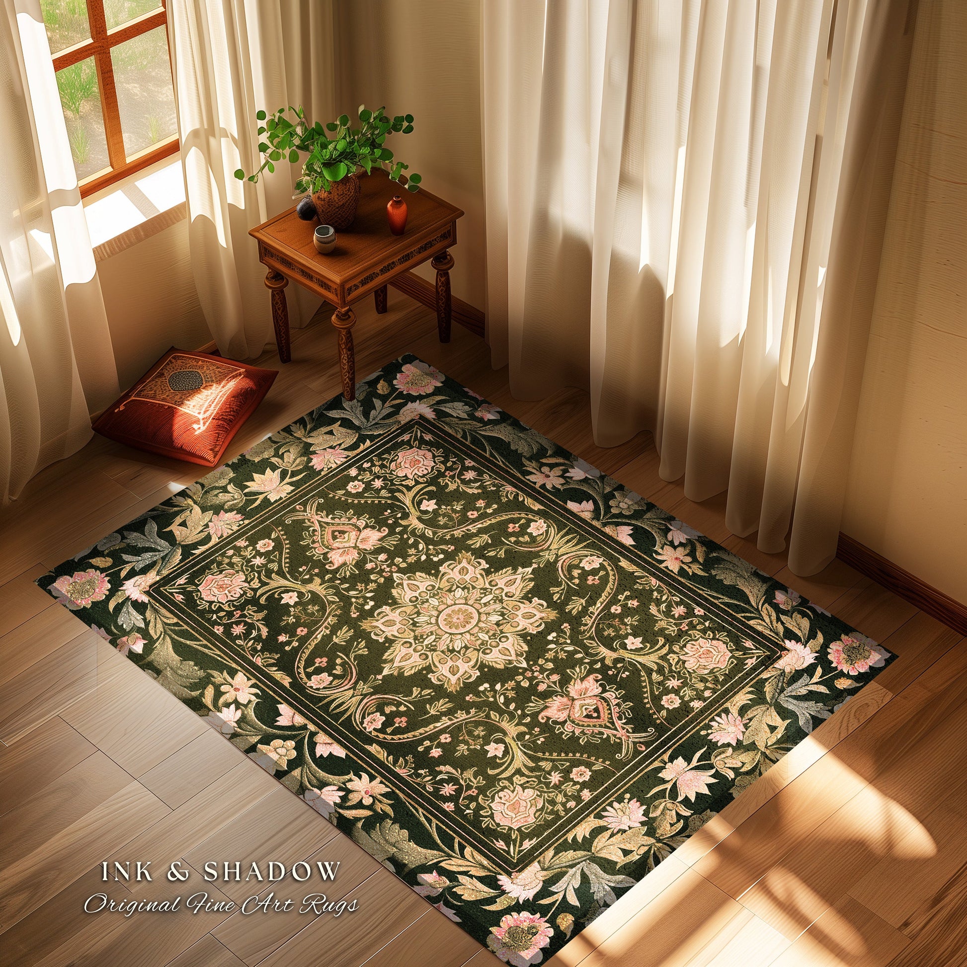 Pastel Botanicals Elegant Round Area Rug | Bohemian Ornate Cottagecore Baroque Home Accent Rug Whimsical Bohemian Floral Elegance Art Deco