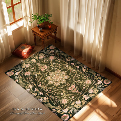 Pastel Botanicals Elegant Round Area Rug | Bohemian Ornate Cottagecore Baroque Home Accent Rug Whimsical Bohemian Floral Elegance Art Deco