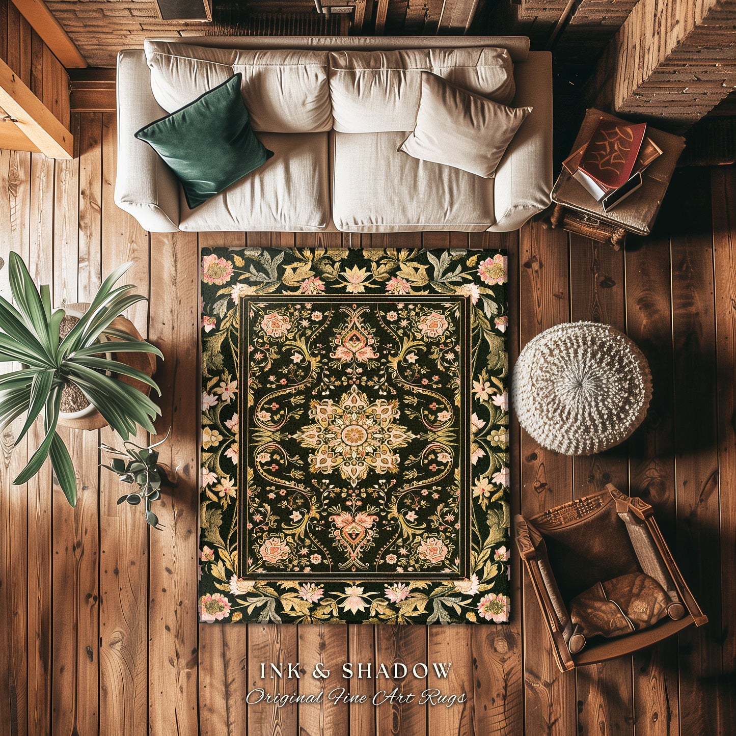 Pastel Botanicals Elegant Area Rug | Bohemian Ornate Cottagecore Baroque Home Accent Rug Whimsical Bohemian Classic Floral Elegance Art Deco