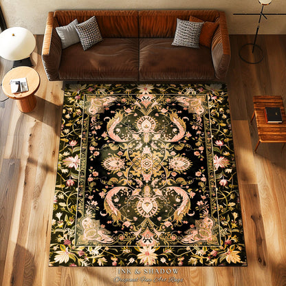 Modern Royal Aesthetic Round Area Rug | Ethereal Florals Pastel Whimsical Cottagecore Trendy Dark Academia Home Accent Rug Bohemian Retro