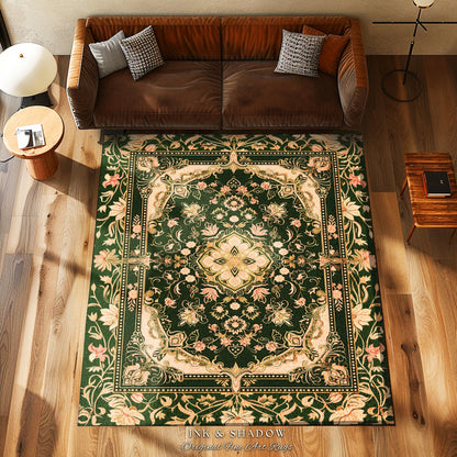 Mystic Florals Boho Pastel Round Accent Rug | Whimsical Cottagecore Dark Academia Baroque Home Accent Rug Bohemian Decor Peach Colors Decor