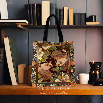 Bat Lover Boho Tote Aesthetic Gothic Gift Floral Dark Cottagecore Shoulderbag Witchy Bookbag Gift for Goth Bat Celestial Tote Tapestry Bag