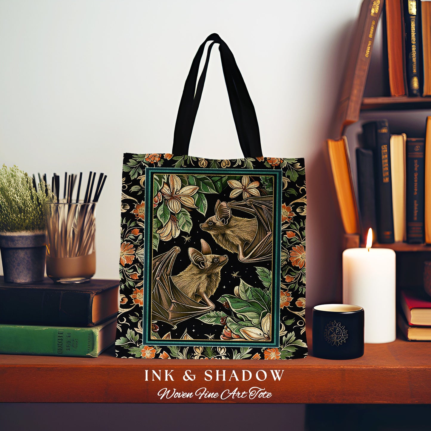 Floral Bat Lovers Tapestry Tote Gothic Gift for Bat Lover Dark Cottagecore Dark Floral Satchel Witchy Victorian Gothic Crowcore Shoulder Bag