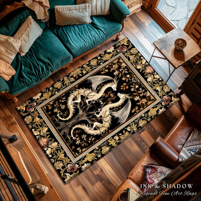 Ethereal Dragon Lover Rug Magical Fantasy Gothic Decor | Enchanted Artful Gift Fairytale Decor Dragon Art Deco Rug Dark Academia Decor |