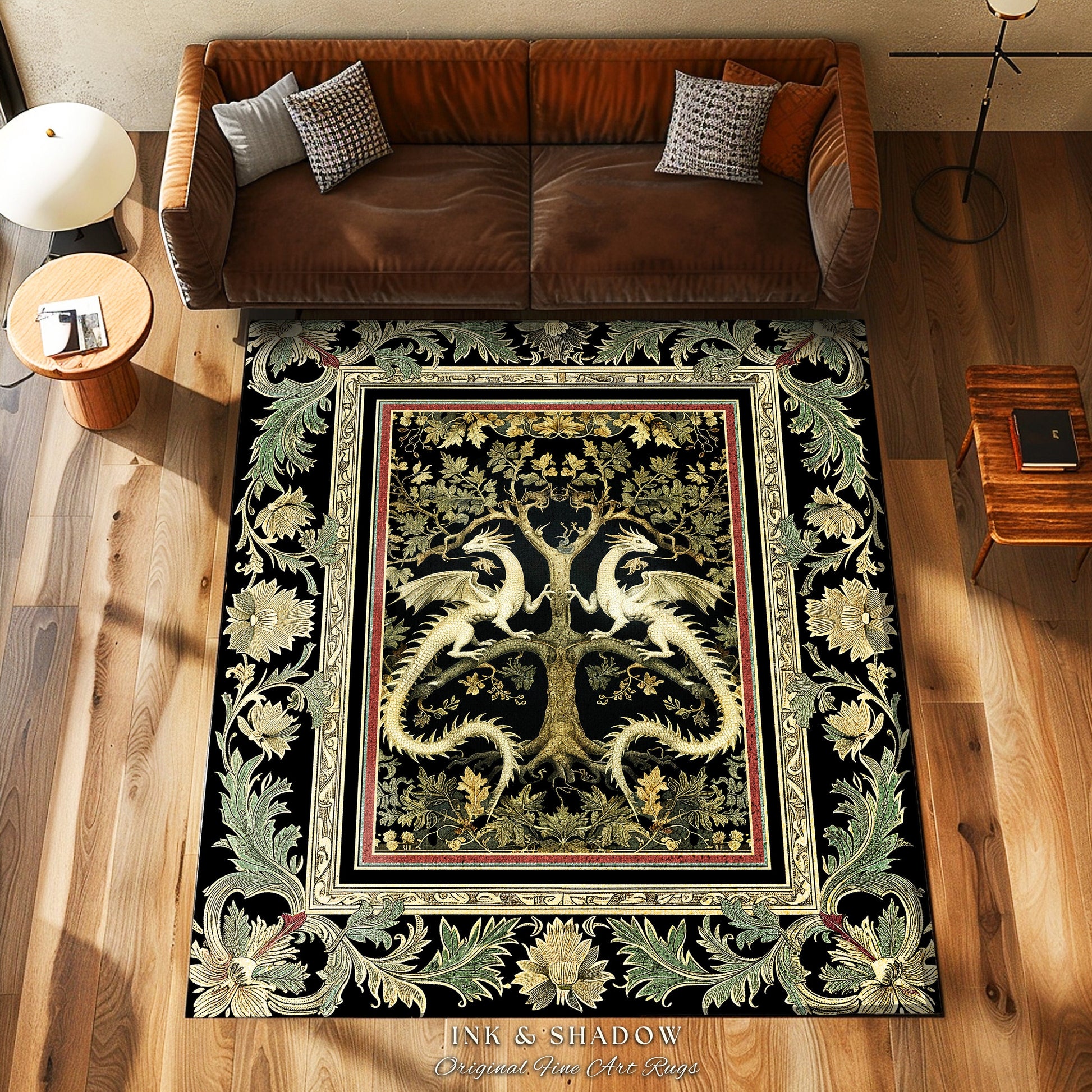 Mythical Dragon Light Academia Tree of Life Rug Enchanted Woodland Cottagecore Botanical Grunge Fairycore Fantasy Forestcore Baroque Decor