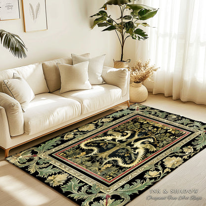 Mythical Dragon Light Academia Tree of Life Rug Enchanted Woodland Cottagecore Botanical Grunge Fairycore Fantasy Forestcore Baroque Decor