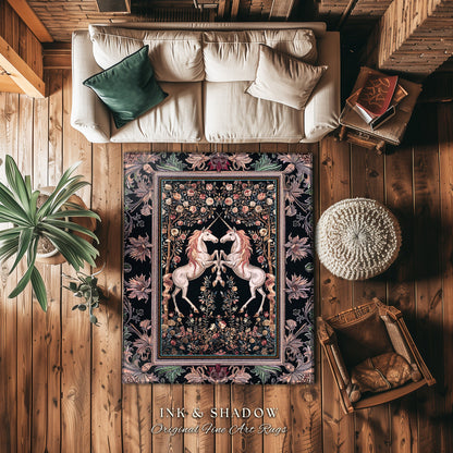 Floral Fairytale Ethereal Unicorn Area rug | Woodland Whimsy Fairy Home Accent Rug Whimsical Lavender Purple Decor Magic Cottagecore Cute |