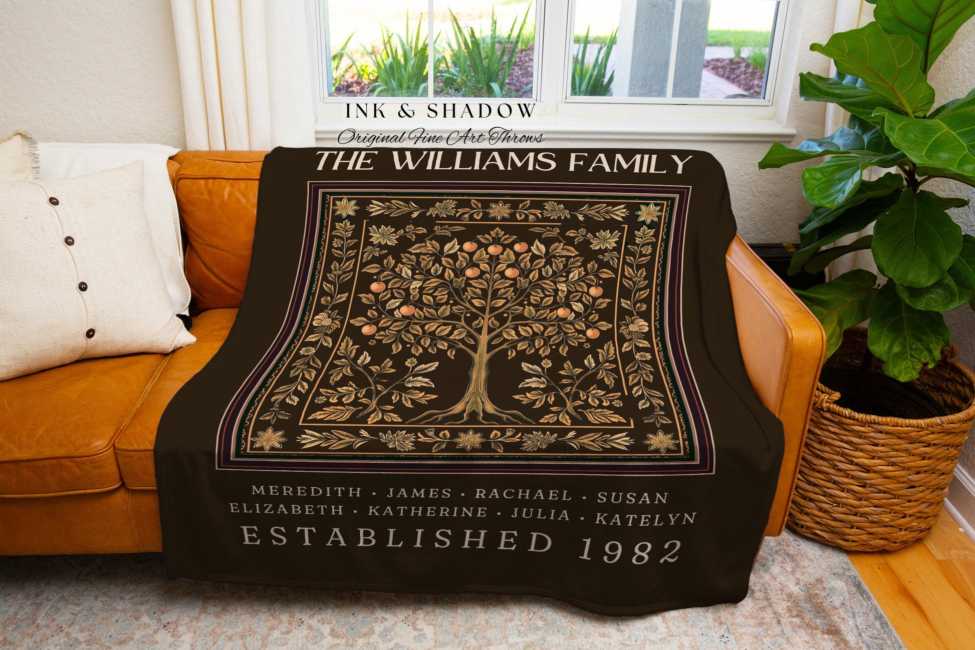 Family Heirloom Rustic Tapestry | Generational Gift for Grandparents Personalized Family Names Throw Blanket Meaningful Ancestry Keepsake