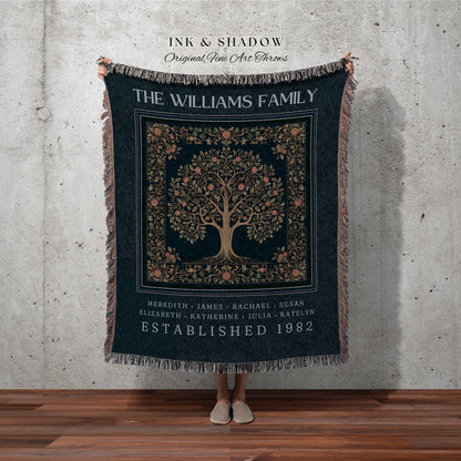 Vintage Aesthetic Family Tree of Life Blanket Personalized Heirloom Throw | Cozy Retro Family Roots Keepsake Custom Names Sentimental Gift