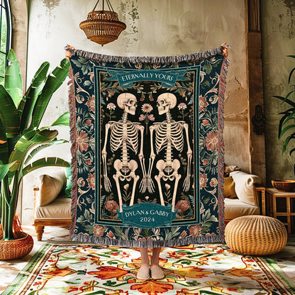 Marriage Blanket Personalized Skeleton Couple | Custom Woven Tapestry Wedding Anniversary Gift Personalized Meaningful His & Hers Blanket |