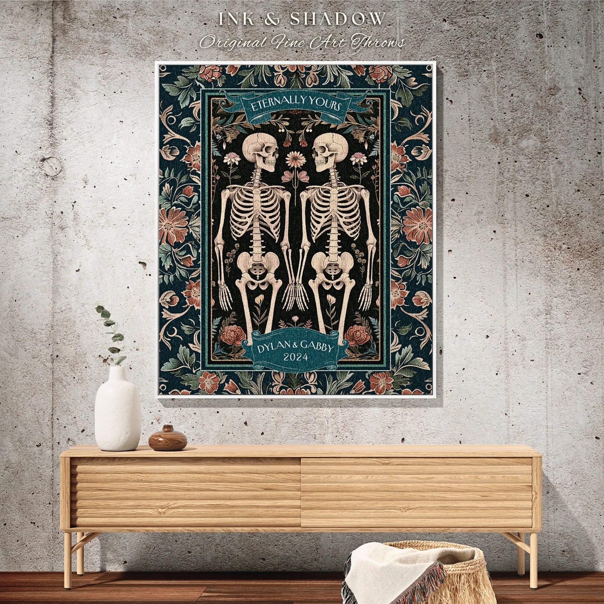 Marriage Blanket Personalized Skeleton Couple | Custom Woven Tapestry Wedding Anniversary Gift Personalized Meaningful His & Hers Blanket |