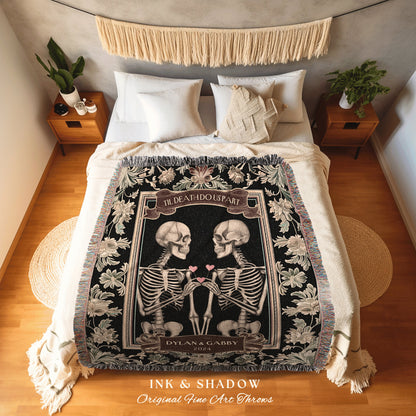 Til Death do us Part Personalized Skeletons Blanket | Victorian Gothic Wedding Skeleton Couples Tapestry Mr and Mrs Anniversary Custom Gift