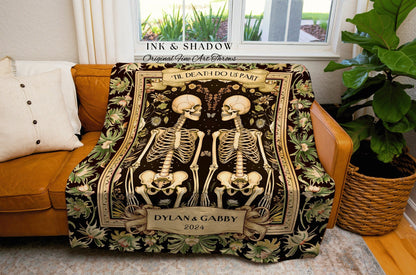 Wedding Tapestry Custom Skeleton Couple | Woven Throw Blanket Marriage Anniversary Gift Personalized Thoughtful Girlfriend Gift Gothic |