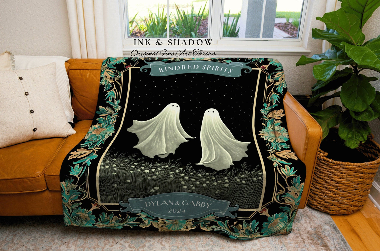 Dreamy Ghost Couple 'Kindred Spirits' Tapestry | Personalized Wedding Blanket Marriage Tapestry Woven Ghost Gifts His & Hers Anniversary |