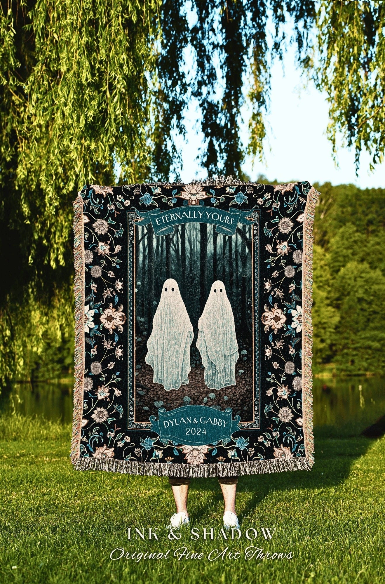 Ghost Friends 'Kindred Spirits' Woven Tapestry | Personalized Bestie Blanket Friendiversary Tapestry Woven Ghost Gifts Best Friend Unique |