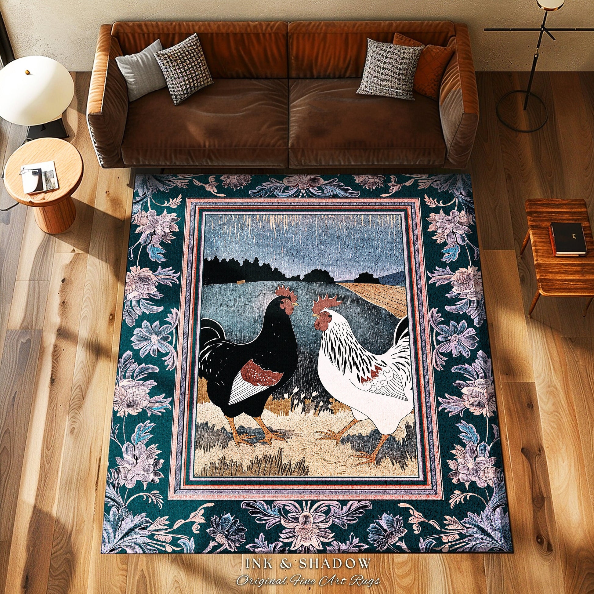 Rooster Farmhouse Area Rug | Rustic Country Aesthetic Retro Chicken Cottagecore Farm Antique Aesthetic Modern Farmhouse Housewarming Gift |