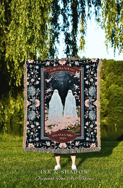 Enchanted Forest Ghost Lovers Blanket | Kindred Spirits Custom Gothic Wedding Tapestry Woven Throw Whimsigoth Personalized Gifts for Goths |