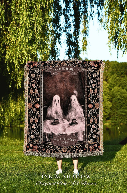 Witchy Ghost Friends 'Kindred Spirits' Blanket | Custom Gothic Best Friend Tapestry Woven Throw Whimsigoth Personalized Gifts for Bestie |