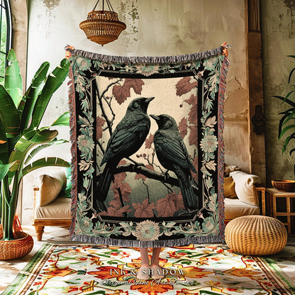 Dark Academia Raven Blanket Woven Wall Hanging Gothic Home Decor Dark Academia Tapestry Vintage Aesthetic Witchy Crow Decor Occult Tapestry