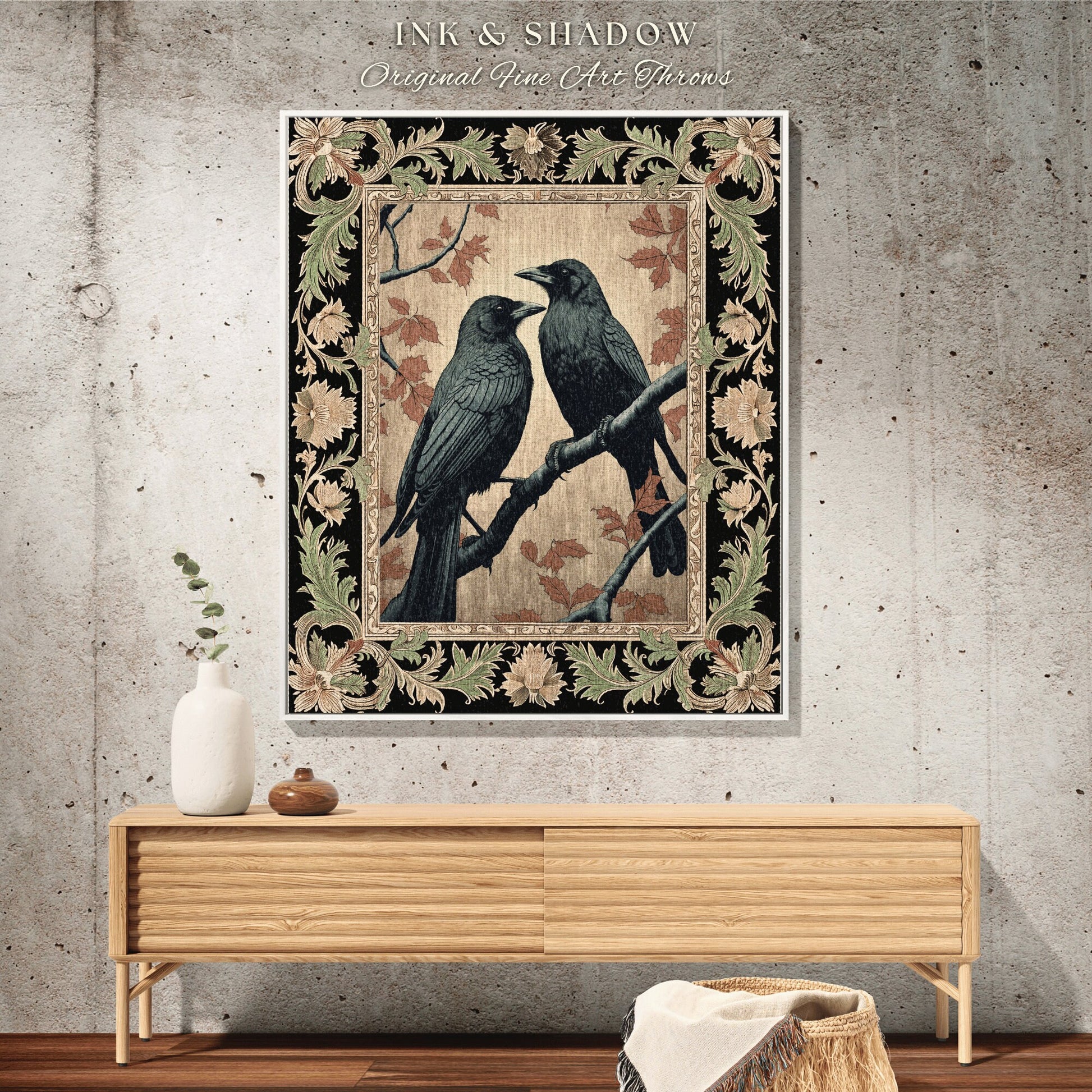 Victorian Gothic Room Decor Crow Tapestry Vintage Aesthetic Blanket Gift Crowcore Light Gothic Woven Black Raven Woodland Fairy Core Throw