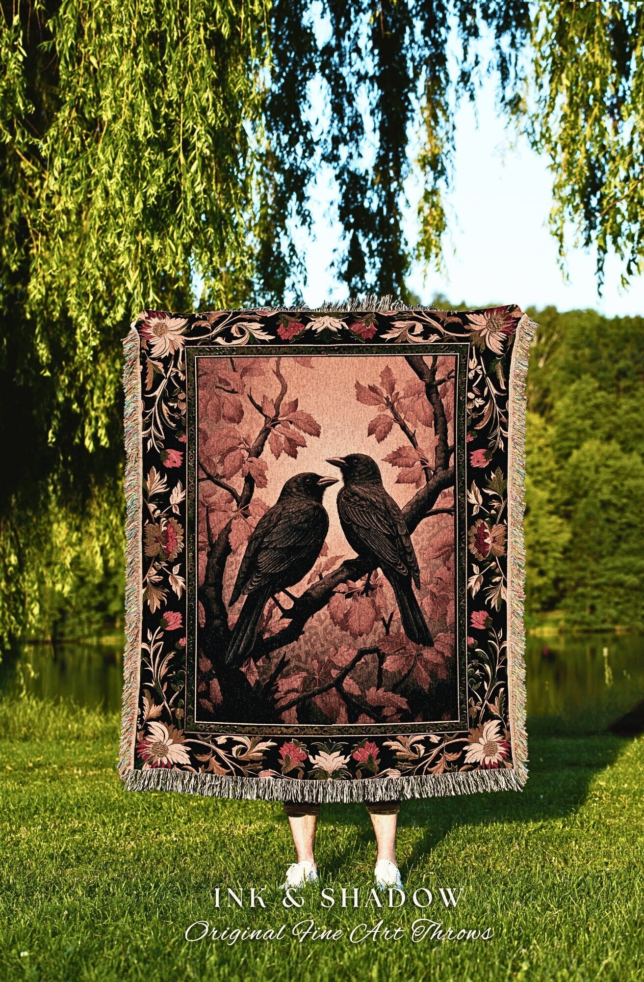 Fall Aesthetic Black Crow Raven Decor Dark Nature Theme Tapestry Edgar Allen Poe Decor Crowcore Tapestry Witchy Gothic Woven Throw Blanket