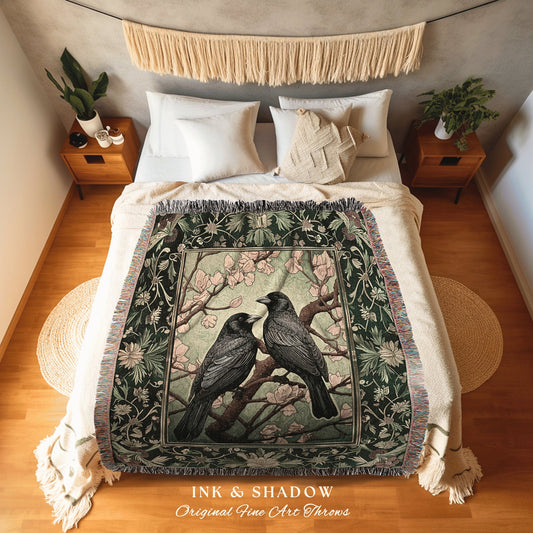 Woven Tapestry Soft Cottagecore Decor Light Academia Decor Vintage Aesthetic Whimsigoth Tapestry Raven Woodland Floral Home Decor Fairycore