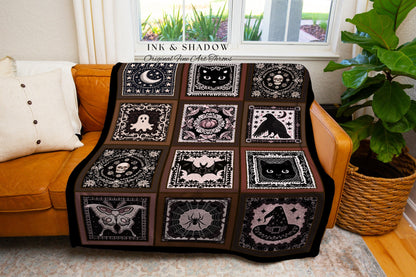 Spooky Season Woven Throw Blanket Whimsigoth Decor Halloween Tapestry Blanket Cozy Witch Witchy Creepy Cute Dark Cottagecore Autumn Gifts