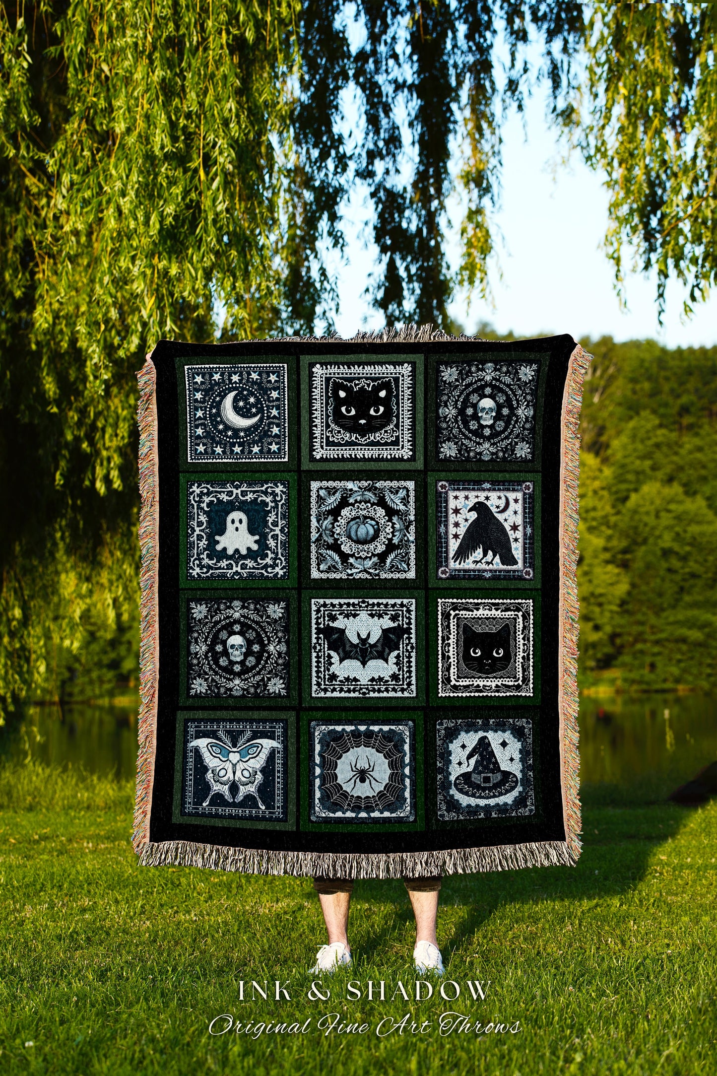 Retro Halloween Tapestry Woven Wall Art Spooky Season Boho Fairycore Decor Witchy Witch Cottagecore Blanket Gift Unique Whimsical Goth Decor