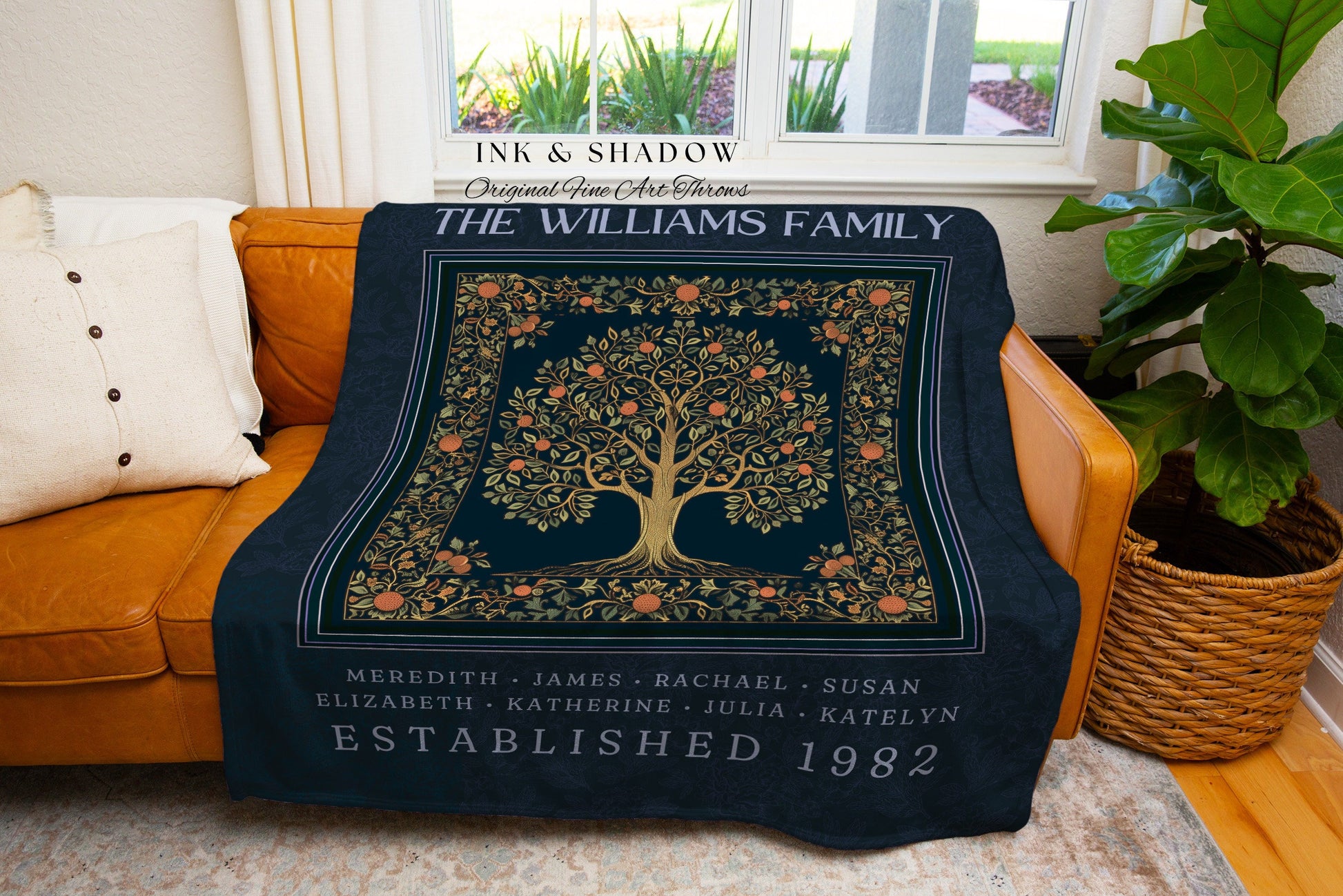 Vintage Aesthetic Family Tree of Life Blanket Personalized Heirloom Throw | Cozy Retro Family Roots Keepsake Custom Names Sentimental Gift