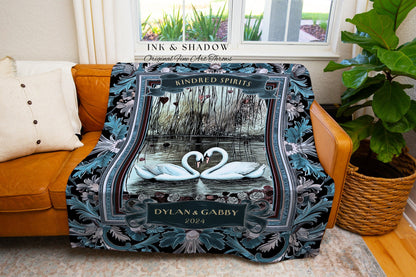 Romantic Swan Couple Picnic Blanket | Victorian Gothic Swan Couple Woodland Wedding Gift Til Death Do Us Part Blanket Gift for Girlfriend |