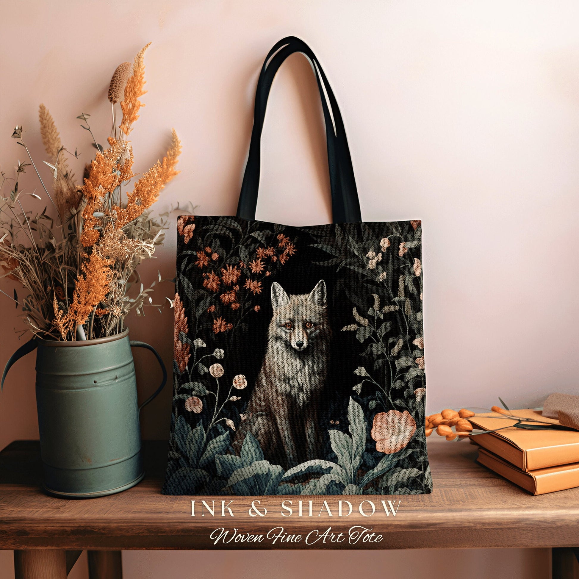 Medieval Fox Tote Bag Gothic | Dark Academia William Morris Inspired Tote Bag Aesthetic Medieval Woven Tapestry Bag Victorian Fox Tote Bag |