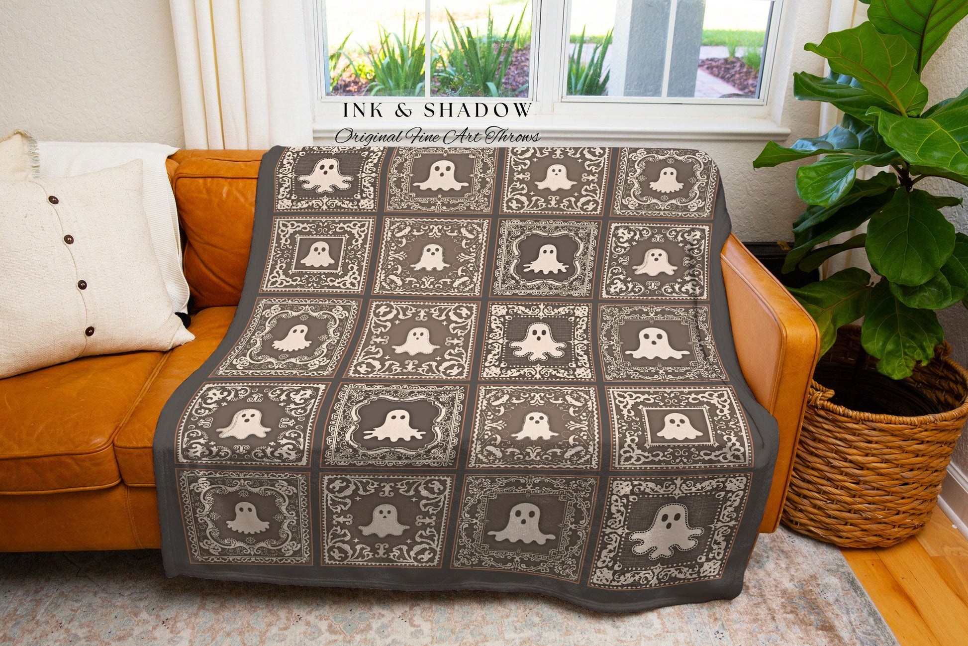 Cute Ghost Blanket Spooky Fall Decor Cozy Gothic Halloween Throw Light Gothic Design Unique Spooky Season Home Accent Woven Ghost Tapestry