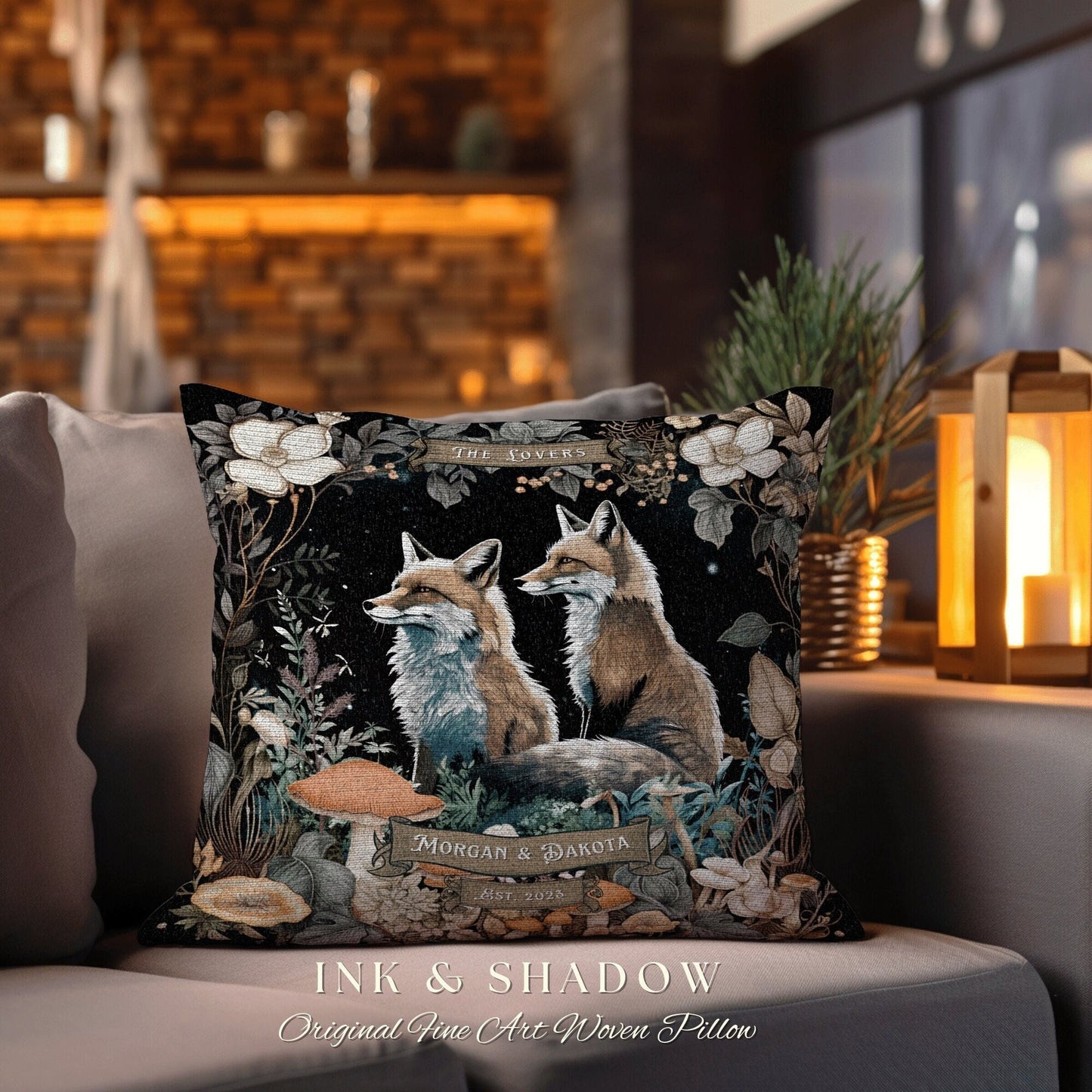 Magic Woodland Decor Personalized | Woodland Decor Custom Dating Anniversary Meaningful Gift Housewarming Pillow Cottagecore Fox Couple Gift