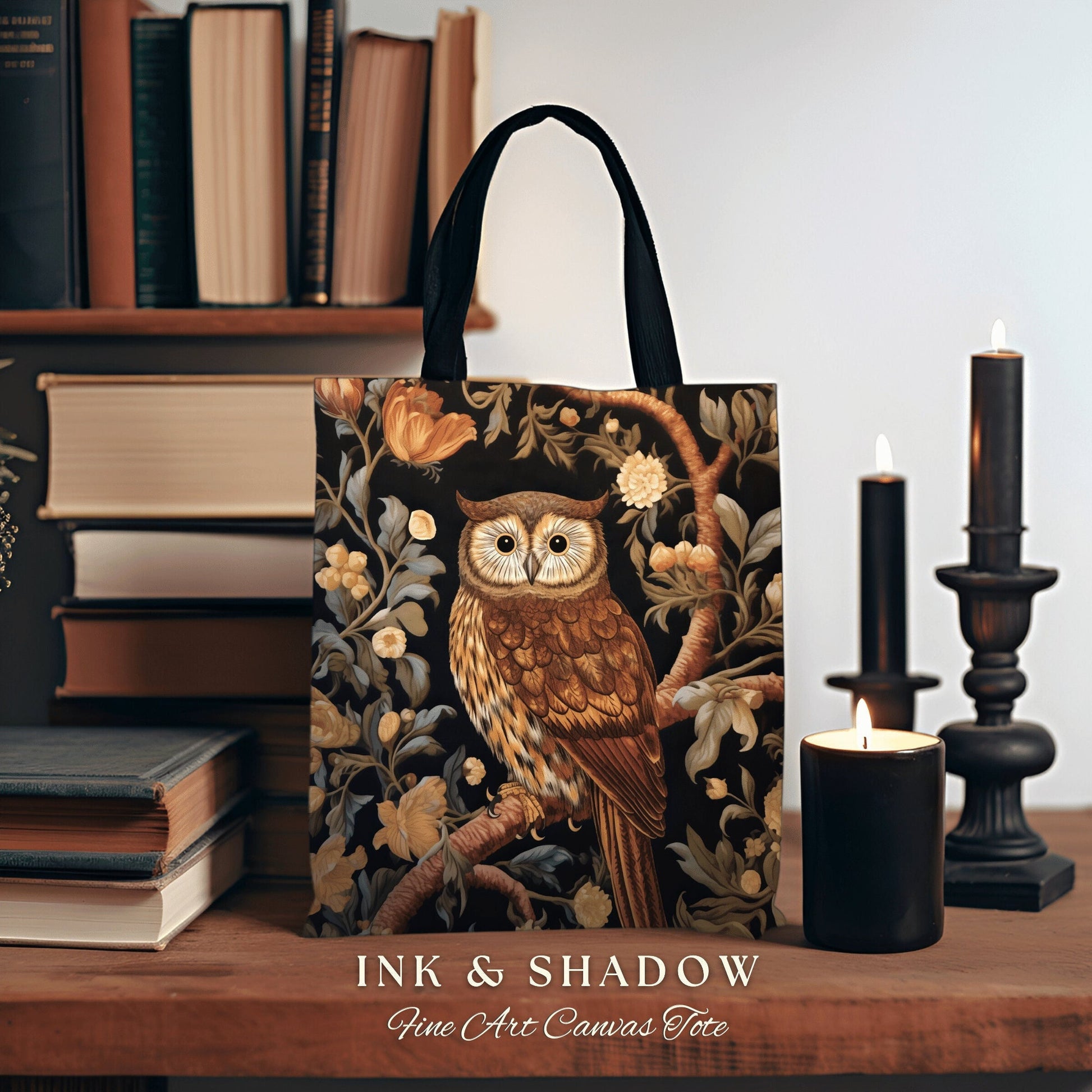 Bookish Owl Tote Bag | Whimsical William Morris Inspired Shoulderbag Aesthetic Gothic Tapestry Tote Woven Victorian Fairy Core Owl Gift |