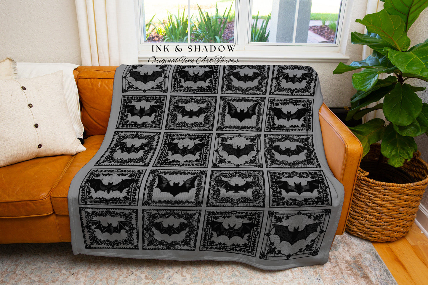 Cozy Bat Lover Bedroom Throw Blanket | Retro Halloween Tapestry Dark Cottagecore Wall Art Spooky Season Decor Bat Gift Goblincore Aesthetic