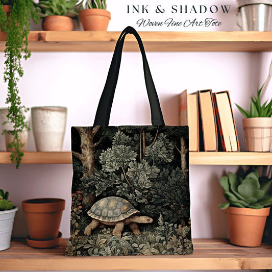 Fairycore Everyday Tote Bag | Vintage Botanical William Morris Inspired Tote Bag Aesthetic Mystical Tapestry Bag Woven Victorian Tortoise |